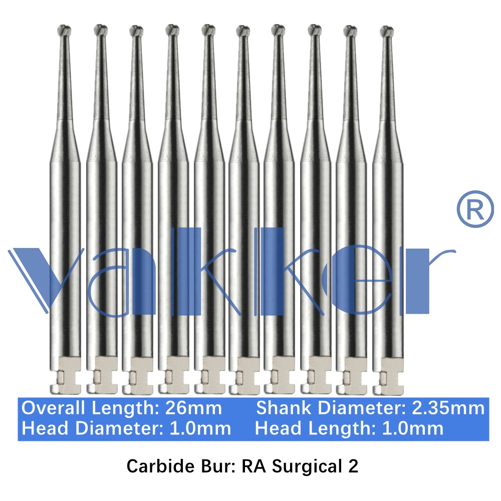10/Pk Dental Surgical Round Carbide Burs 26mm RA SURG 2 4 6 8 Latch Slow Speed