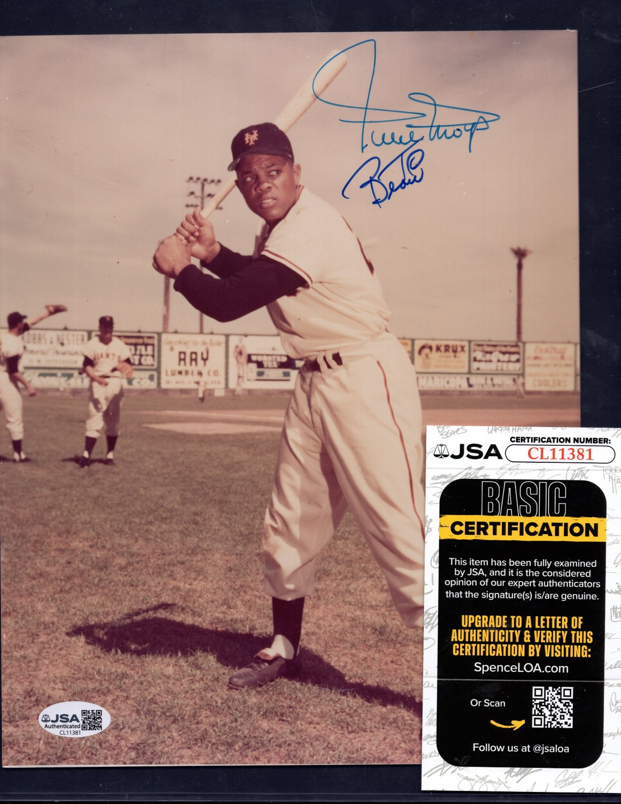 JSA 💎WILLIE MAYS HOF Signed To Beau Autograph 8x10 Sepia Photo Giants COA JSA 💎WILLIE MAYS HOF Signed To Beau Autograph 8x10 Sepia Photo Giants COA