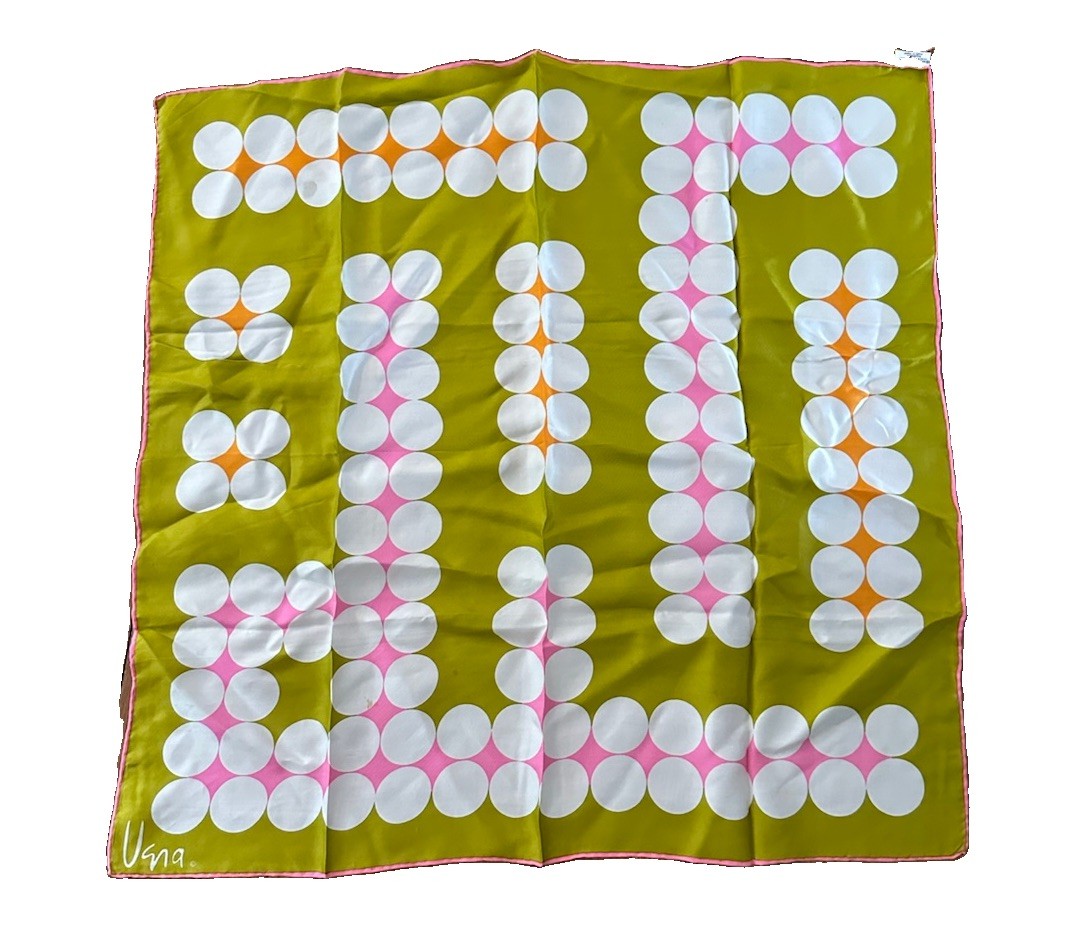 Vintage 1960s Vera Neumann Scarf Japan Hand Rolled Green Print Abstract 26 Vintage 1960s Vera Neumann Scarf Japan Hand Rolled Green Print Abstract 26