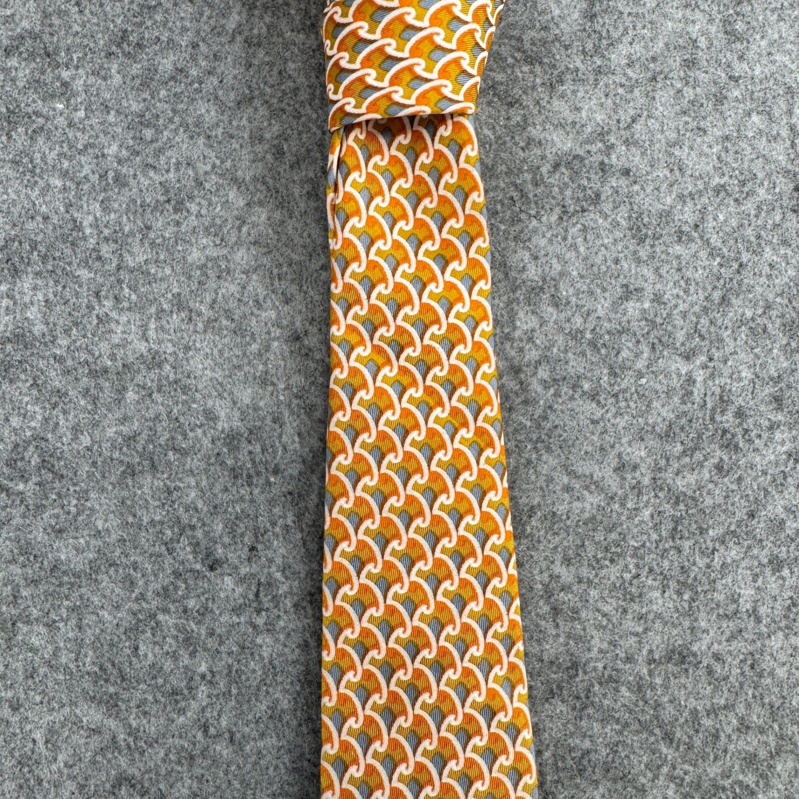Prince Igor Necktie Mens OS Geometric Chain Link Orange Silk Italy Vintage EUC