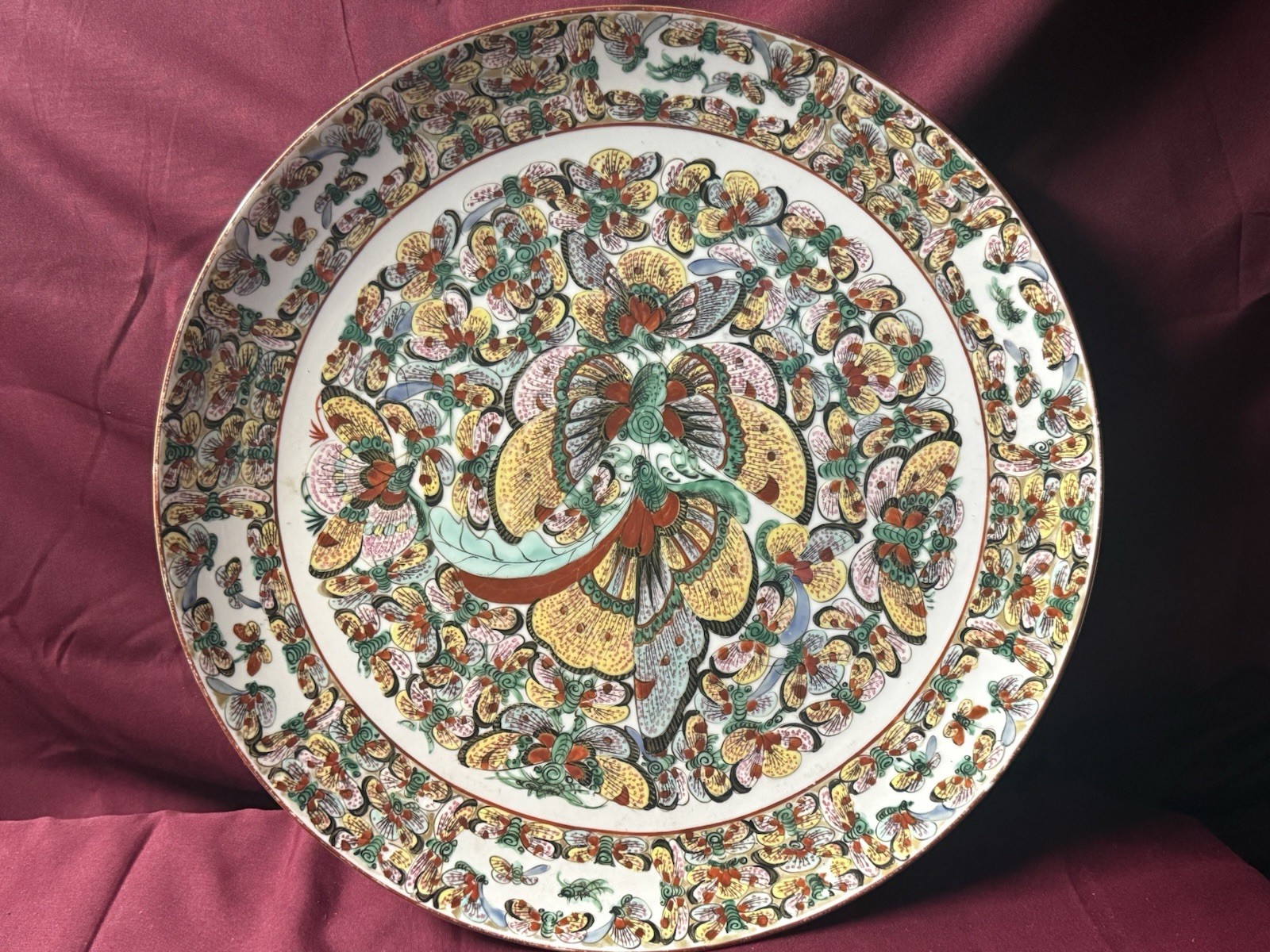 Vintage Chinese canton 1000 Butterfly Platter 14” Round