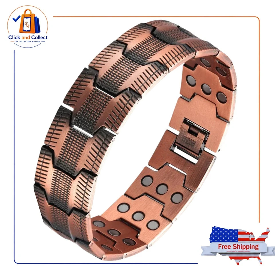 Men's Copper Bracelet,3X Strength 99.99% Copper Magnetic Adjustable Length