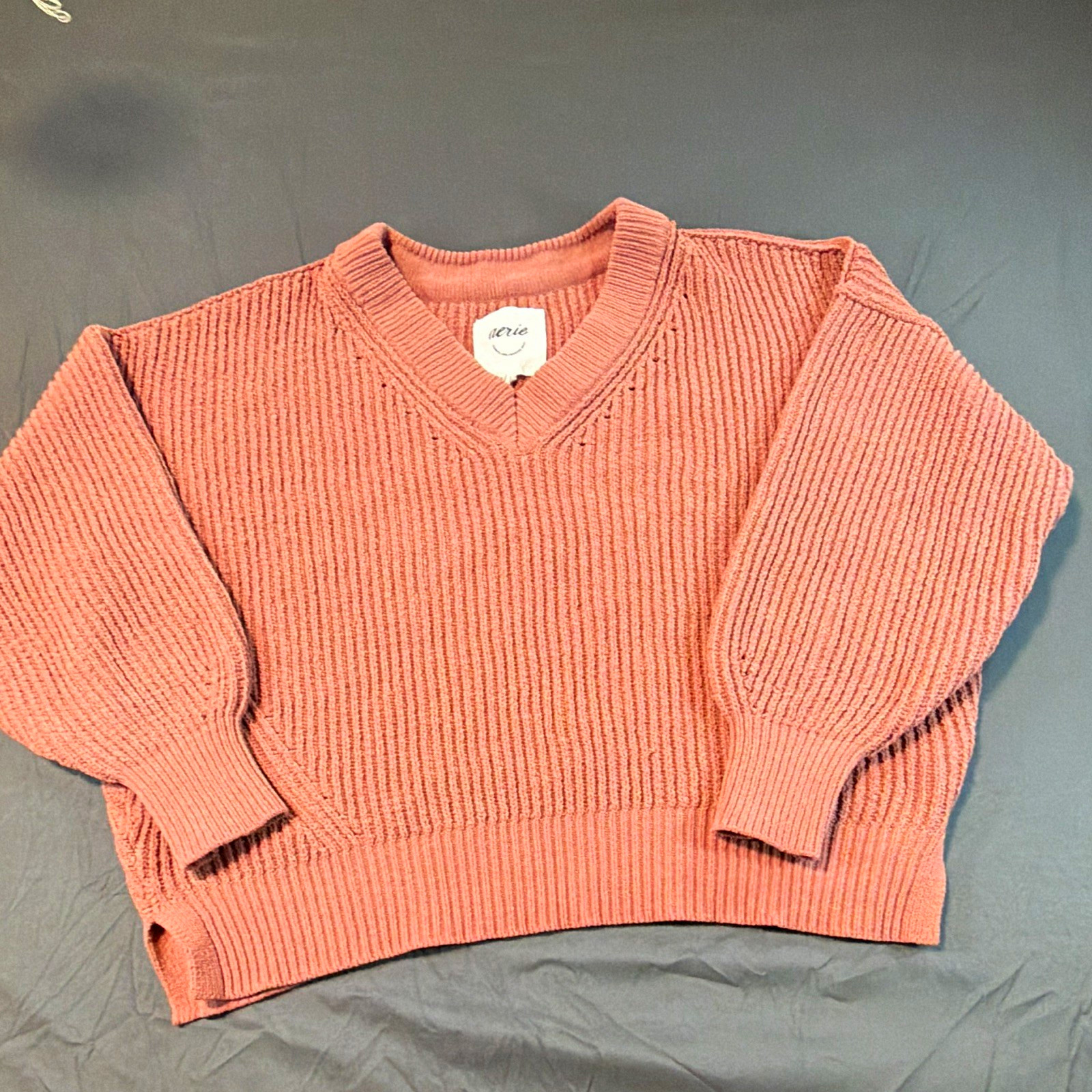 Aerie Pink Rib-Knit V-Neck Woman S Sweater Oversize Cozy Slouchy Winter Aerie Pink Rib-Knit V-Neck Woman S Sweater Oversize Cozy Slouchy Winter