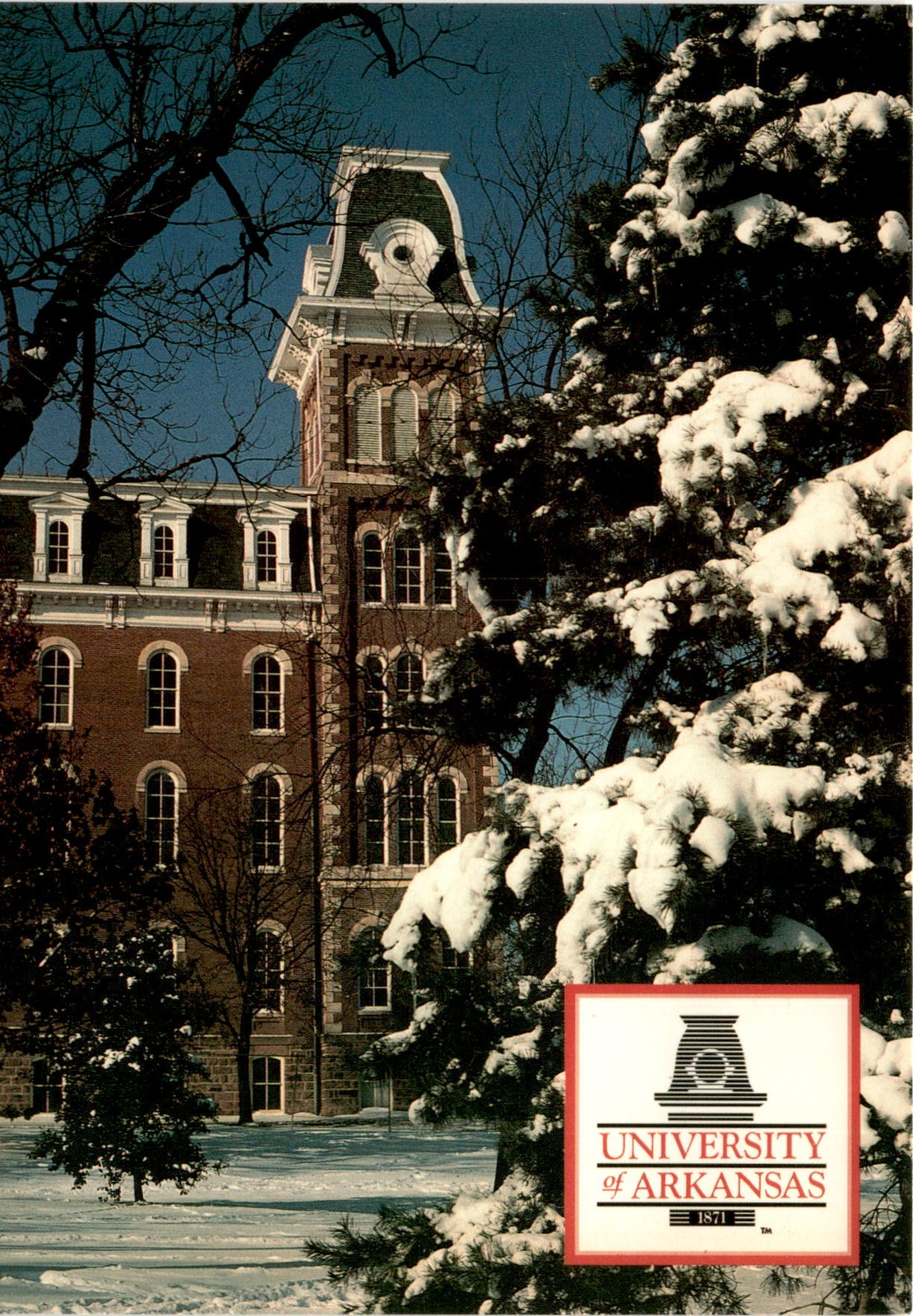 University of Arkansas, Old Main, 1871, Sunny day, Landmark building, Postcard University of Arkansas, Old Main, 1871, Sunny day, Landmark building, Postcard
