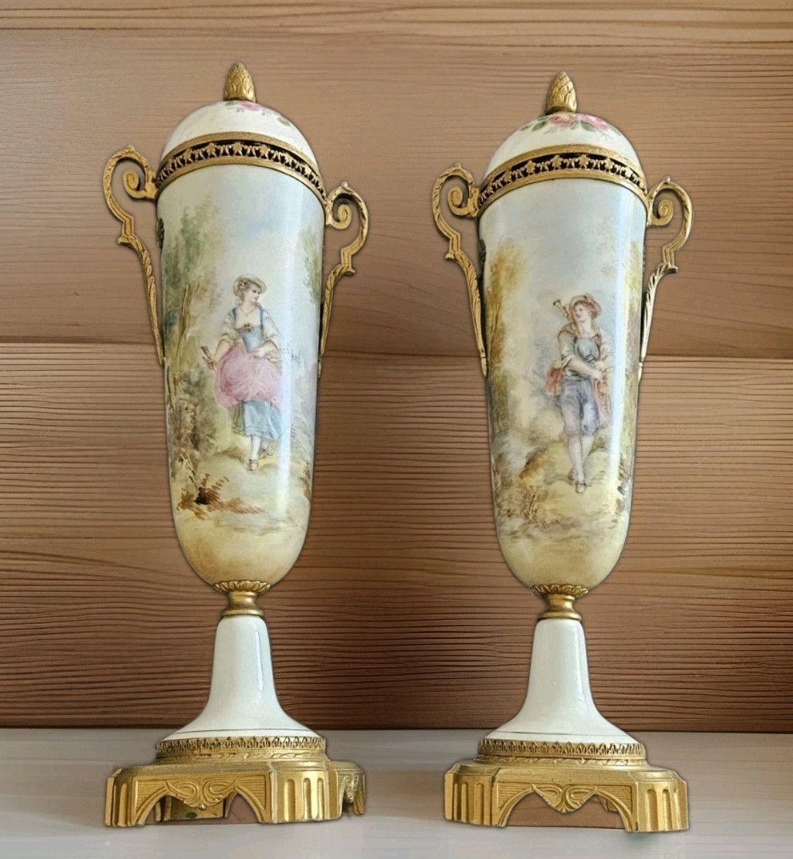 19th Century French Sevres  Bronze and Porcelain Covered Urns