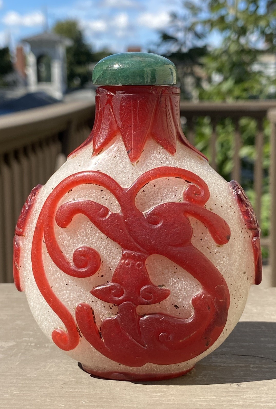 Chinese 19th C. Peking Overlay Glass Snuff Bottle, Tall, H 4” Chinese 19th C. Peking Overlay Glass Snuff Bottle, Tall, H 4”