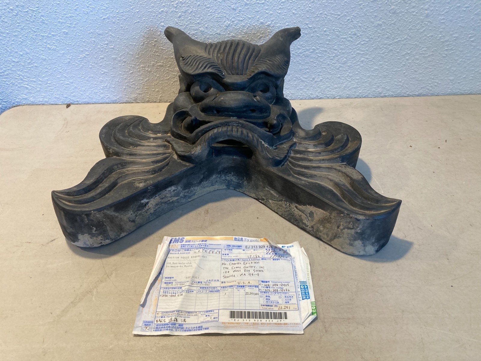 Japanese Vintage Onigawara Tile Temple Roof Ornament Authentic Charm Japanese Vintage Onigawara Tile Temple Roof Ornament Authentic Charm
