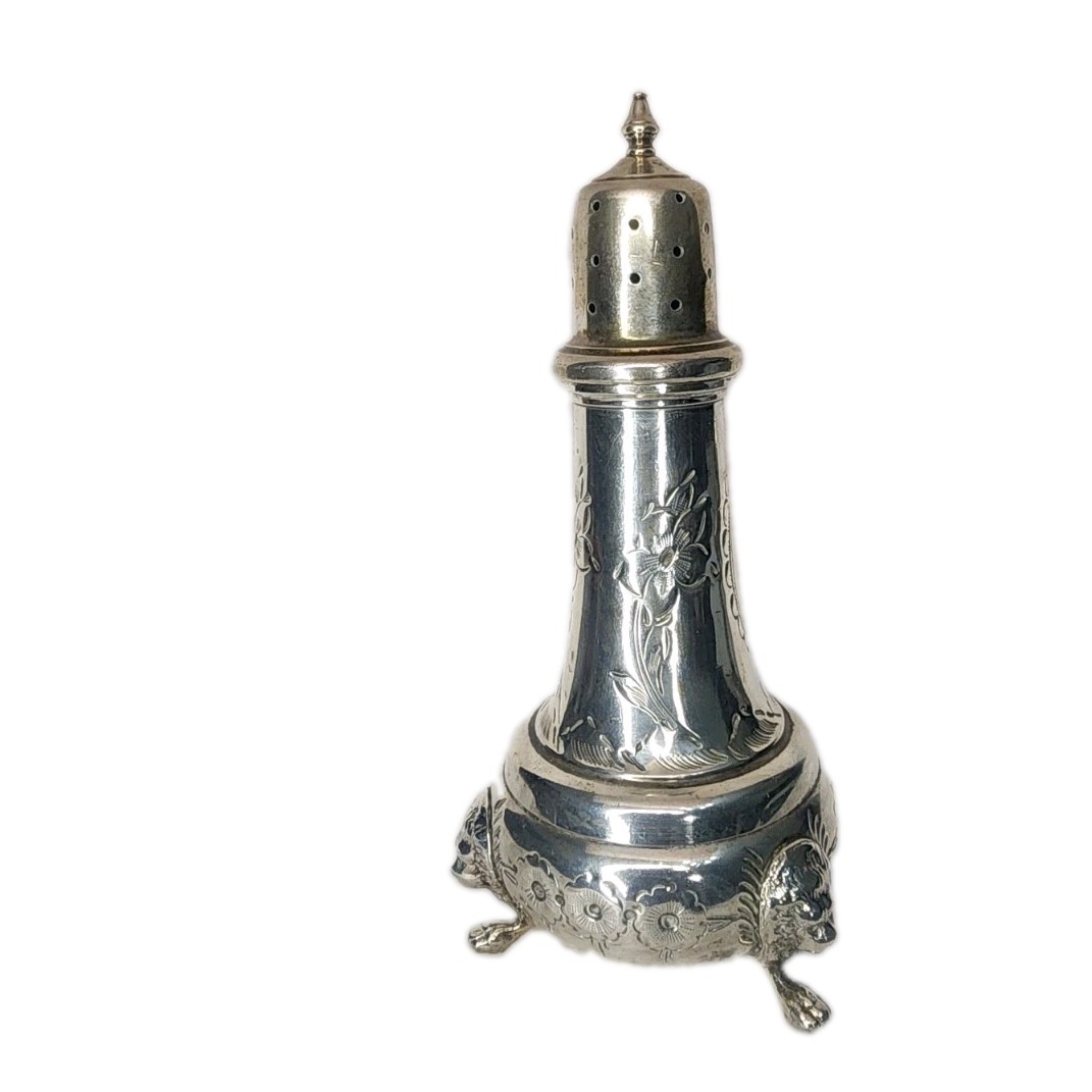 Antique B. & M. Sterling Silver Sugar Caster Shaker Hand Chased Lion Feet .925