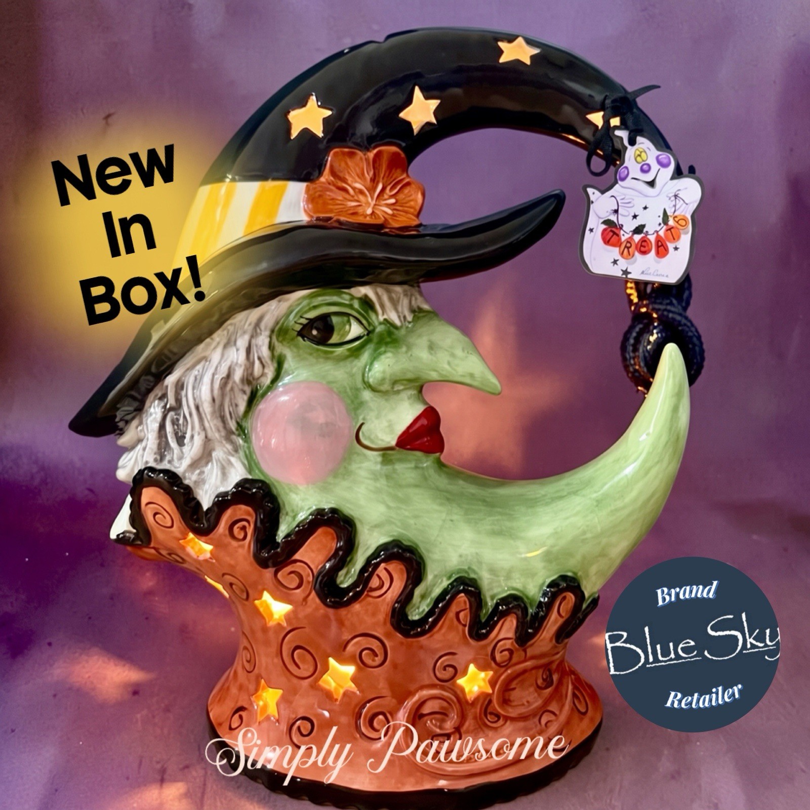 Blue Sky Clayworks CRESCENT MOON WITCH 12” Halloween Candle House NEW IN BOX Blue Sky Clayworks CRESCENT MOON WITCH 12” Halloween Candle House NEW IN BOX