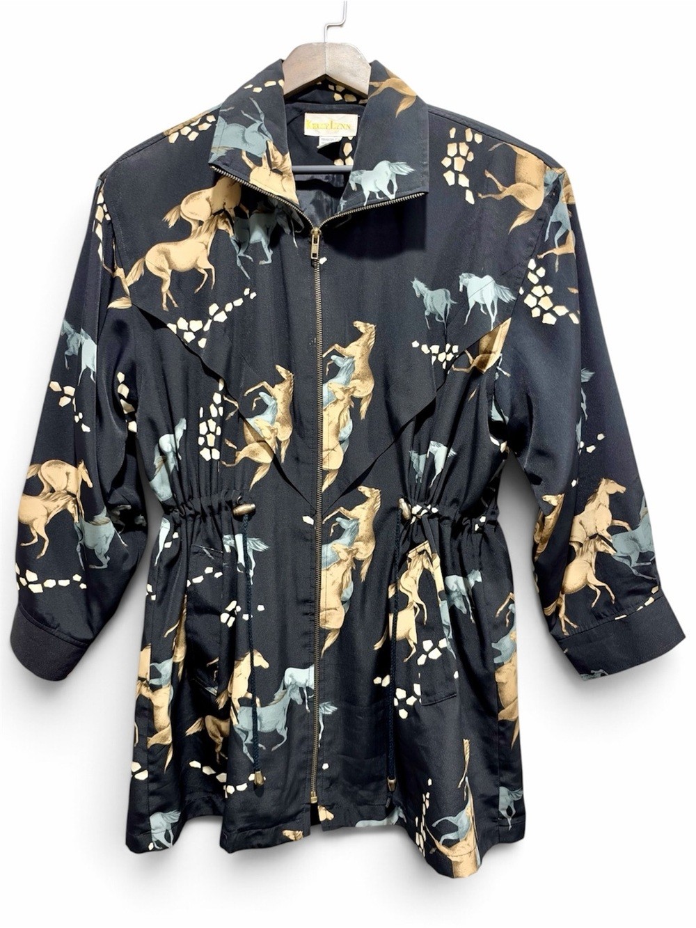 Vintage 90s Equestrian Horse Print Jacket Antique Crest Buttons