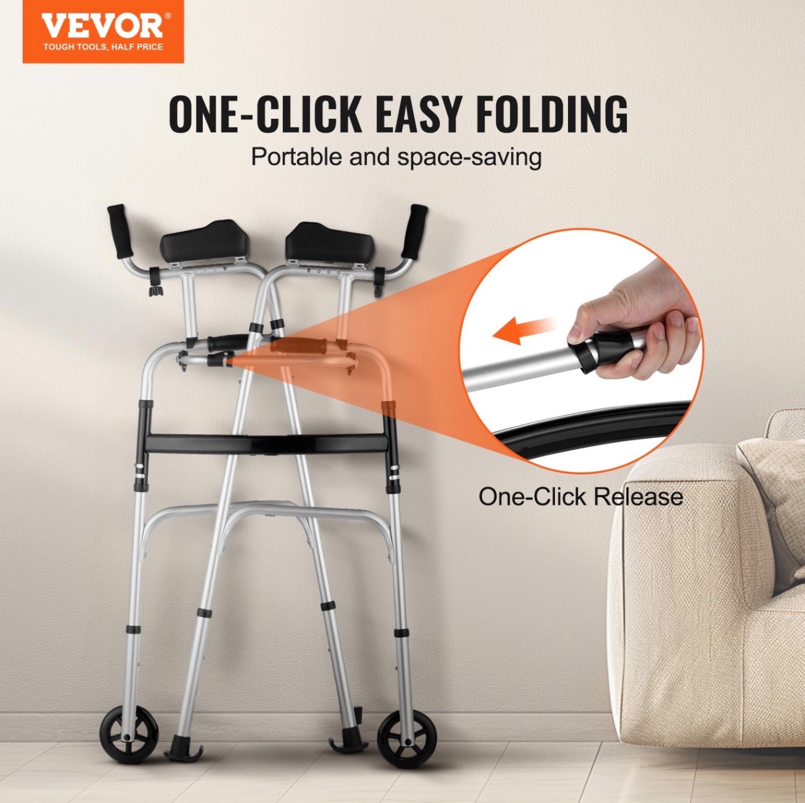 VEVOR 2 in 1 Folding Walker Removable Armrests Wheeled Mobility Aid 450lb VEVOR 2 in 1 Folding Walker Removable Armrests Wheeled Mobility Aid 450lb