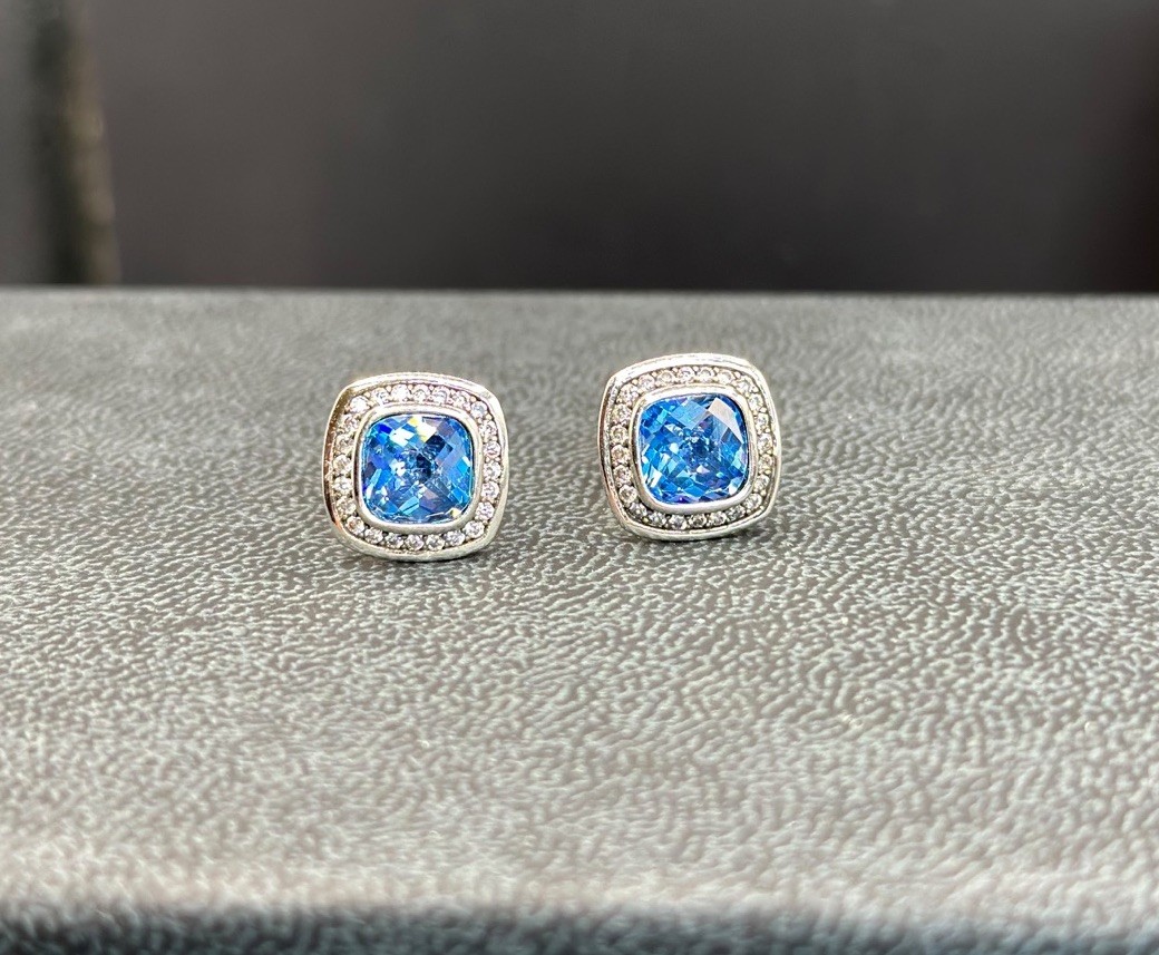 David Yurman Sterling Silver Albion Blue Topaz Stud Earrings & Diamonds David Yurman Sterling Silver Albion Blue Topaz Stud Earrings & Diamonds
