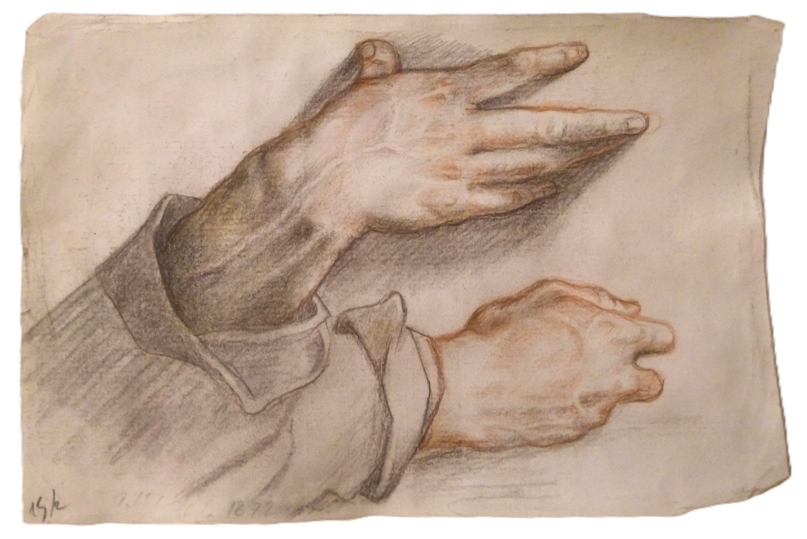 ORIGINAL Drawing Old Master Hand Sketch Red chalk on Laid paper ORIGINAL Drawing Old Master Hand Sketch Red chalk on Laid paper