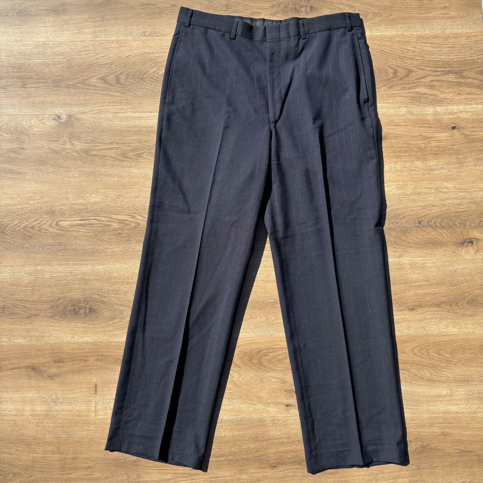 Vintage Brooks Brothers USA Wool 34x30 Pants Mens Charcoal Pinstripe Hand Hemmed