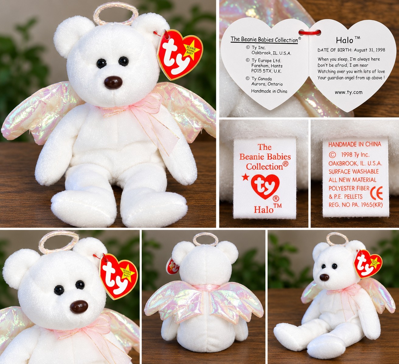 Ty Beanie Baby Valentino White Bear Plush w/ Heart Tag Vintage 1993