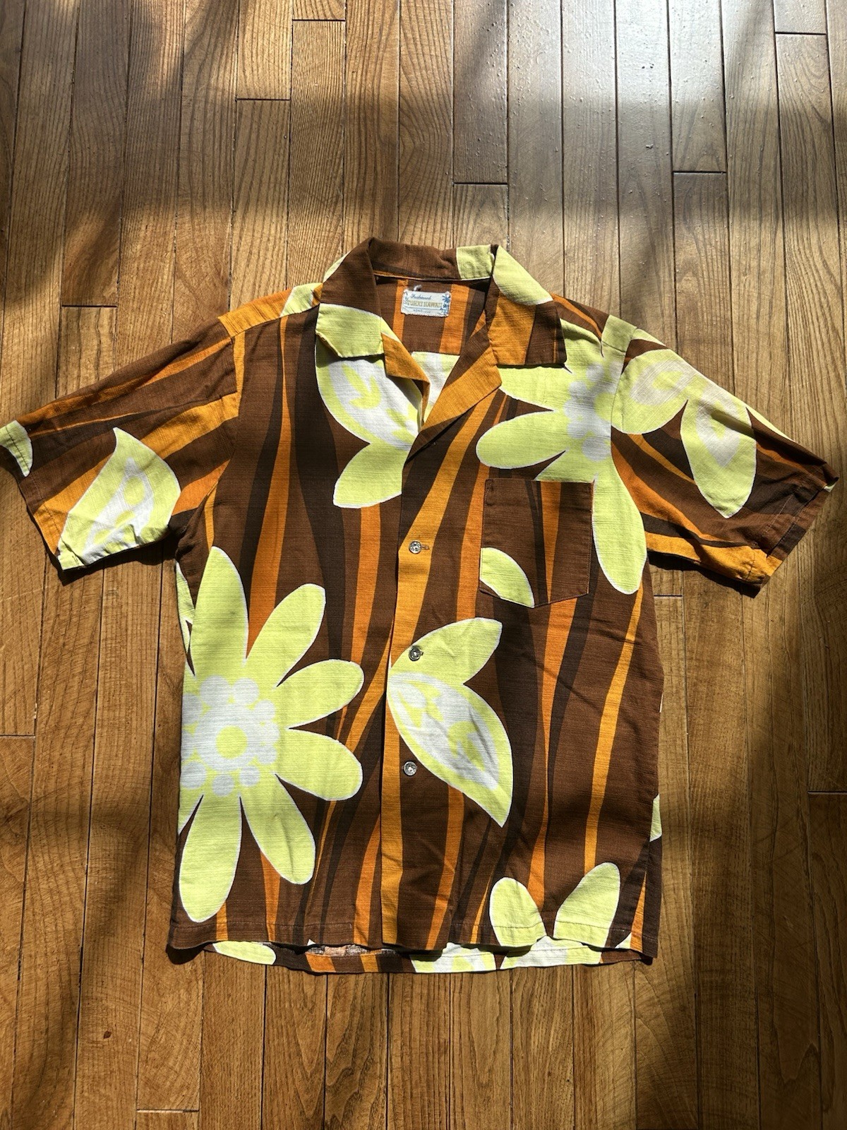 Vintage 60s Barkcloth Hawaiian Shirt Hawaii Hukilau Honolulu Medium