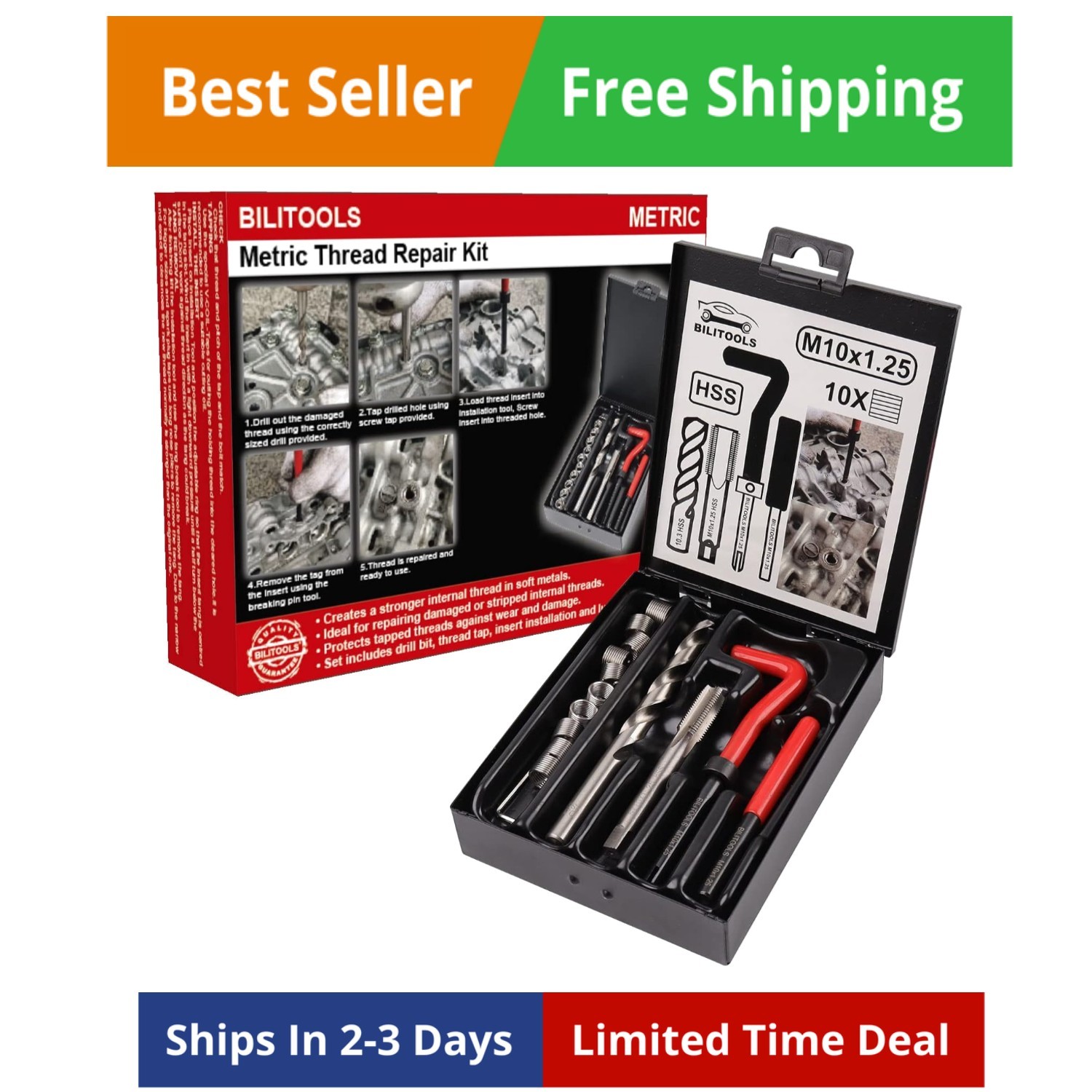 M10x1.25 Thread Repair Kit, HSS Drill Helicoil Repair Kit Metric M10x1.25 Thread Repair Kit, HSS Drill Helicoil Repair Kit Metric