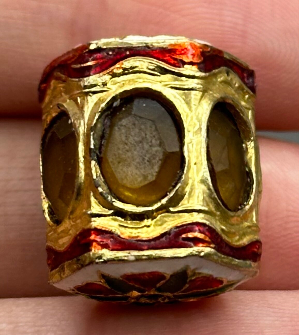 Lovely citrine stone antique near eastern solid silver gold golding unique bead