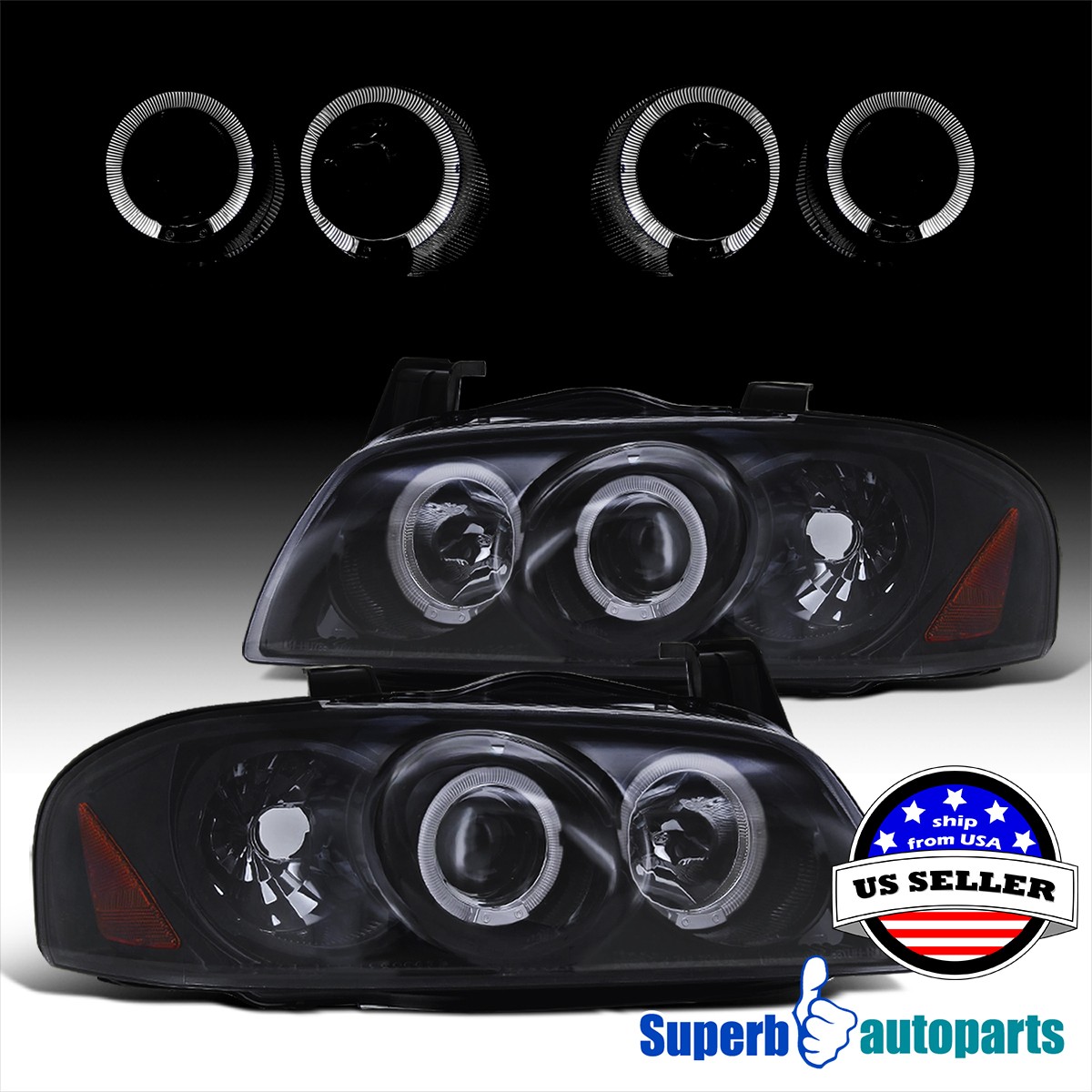 Fits 2004-2006 Sentra Smoke Halo Projector Headlight Glossy Shiny Black Fits 2004-2006 Sentra Smoke Halo Projector Headlight Glossy Shiny Black