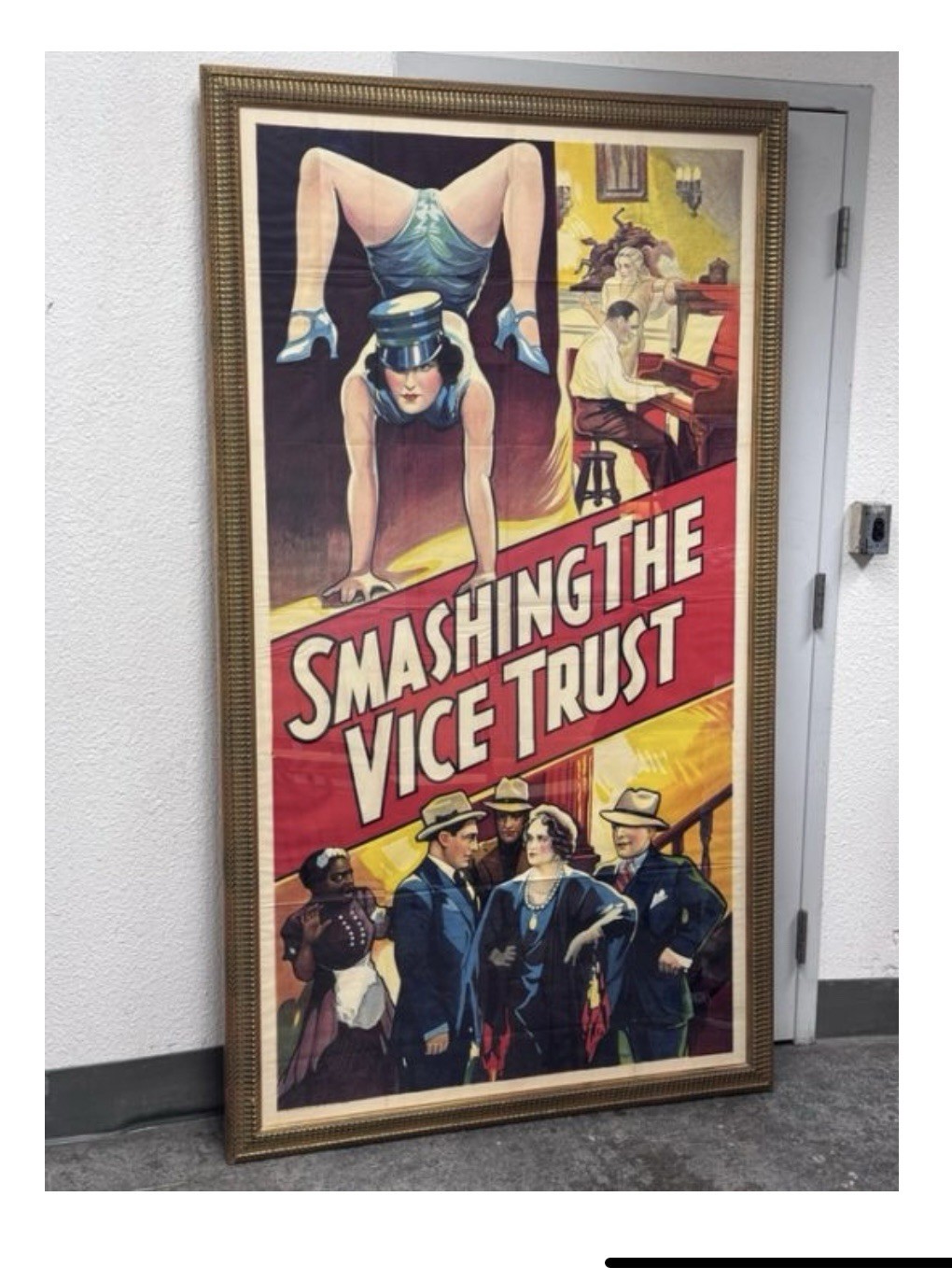 Vintage movie poster titled \'Smashing the Vice Trust\'.  80”H x 15”D x 46”W.