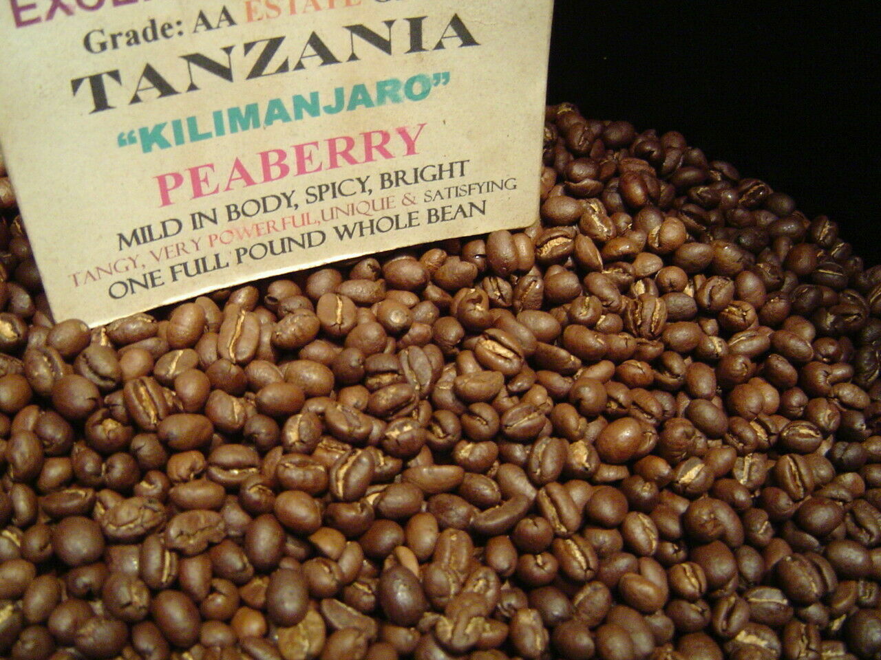 Tanzanian Kilimanjaro Peaberry Arabica Coffee Beans Medium Roast 2lb