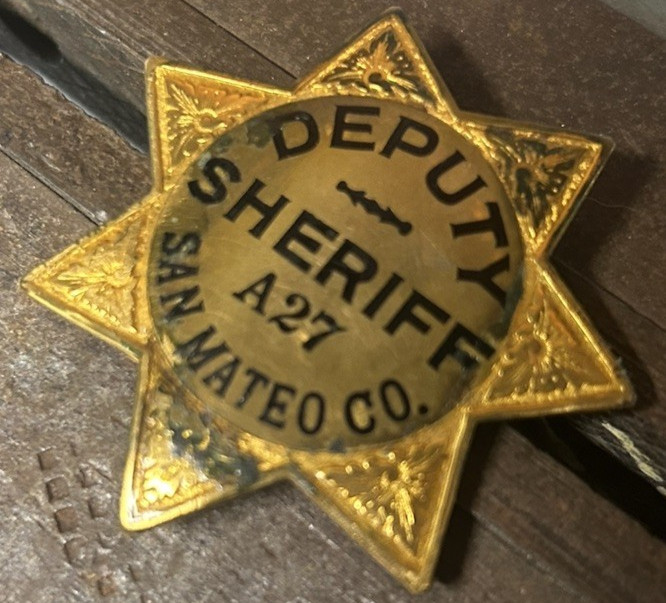 Vintage Obsolete Sheriffs Badge San Mateo County California Irving & Jachsens Vintage Obsolete Sheriffs Badge San Mateo County California Irving & Jachsens
