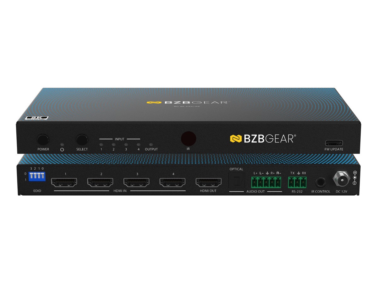 BZBGEAR 4x1 8K UHD HDMI 2.1 Switcher with Digial/Analog Audio De-Embedding/EDID BZBGEAR 4x1 8K UHD HDMI 2.1 Switcher with Digial/Analog Audio De-Embedding/EDID