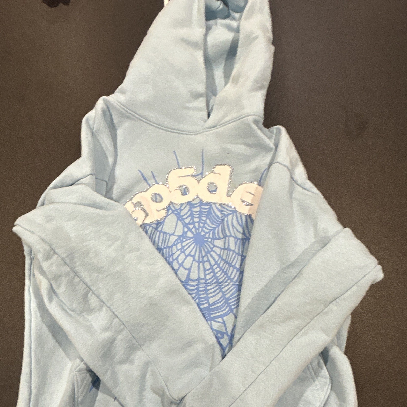 Sp5der Men\'s Medium Light Blue Hoodie Stud
