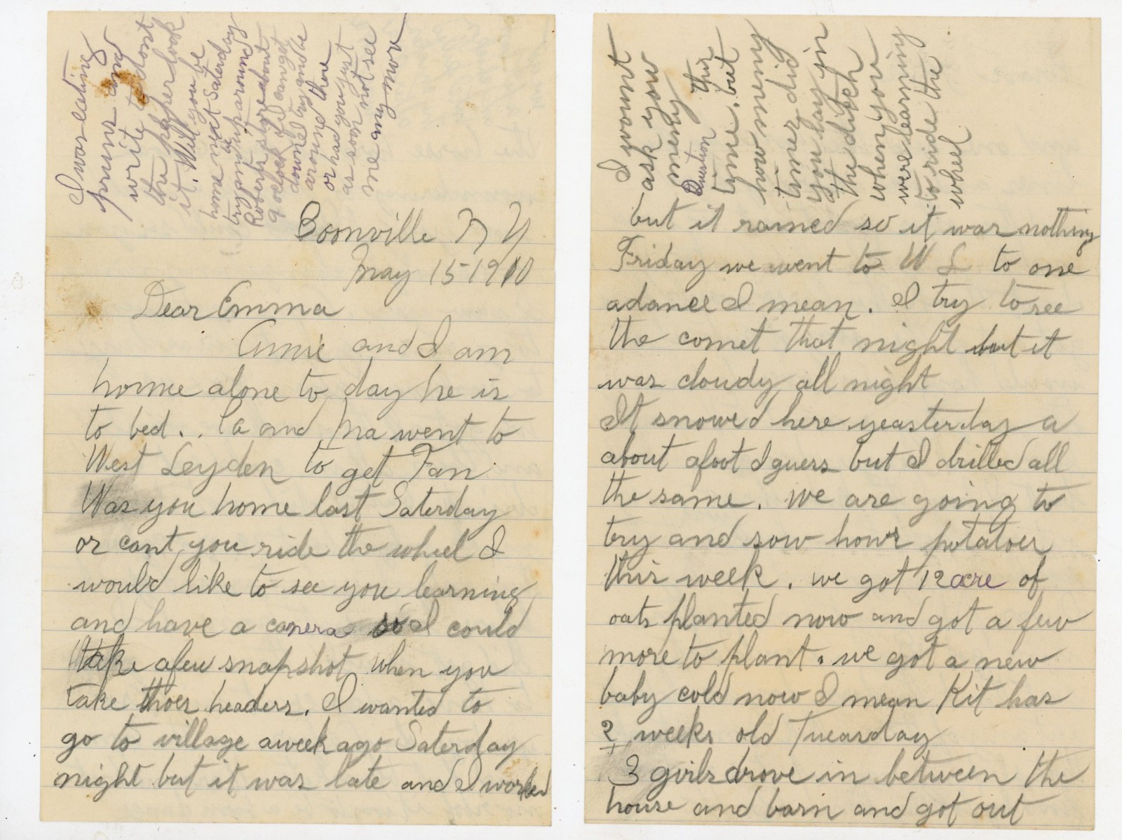1910 Antique Handwritten Letter Boonville NY Halley's Comet Mention Farm Life 1910 Antique Handwritten Letter Boonville NY Halley's Comet Mention Farm Life
