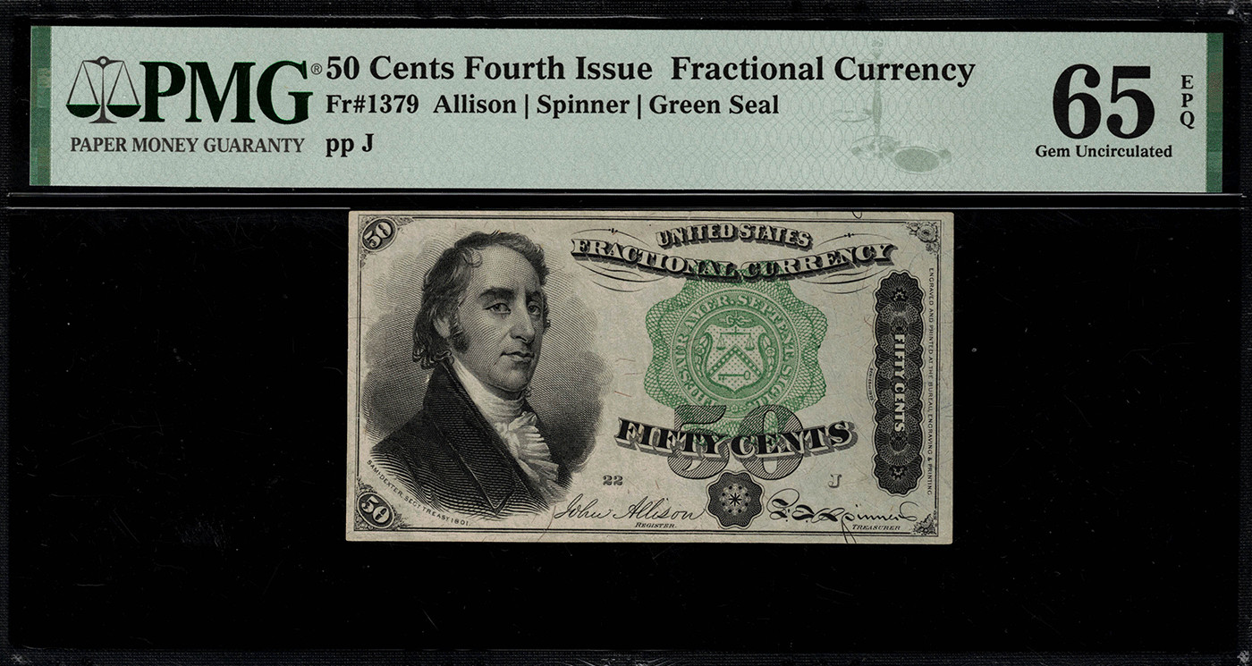 Fr-1379 $0.50 Fourth Issue Fractional Currency - 50 Cents - PMG 65 EPQ Fr-1379 $0.50 Fourth Issue Fractional Currency - 50 Cents - PMG 65 EPQ