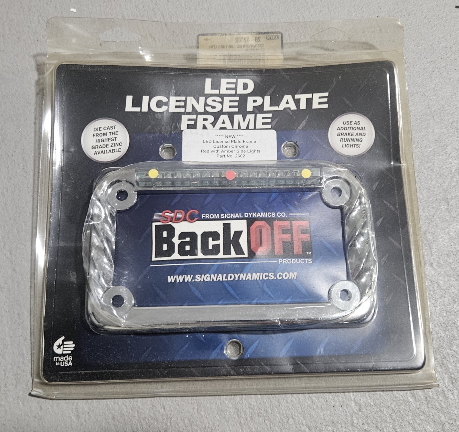 NOS Signal Dynamics Single Row LED License Plate Frame, Red With Amber No.2602