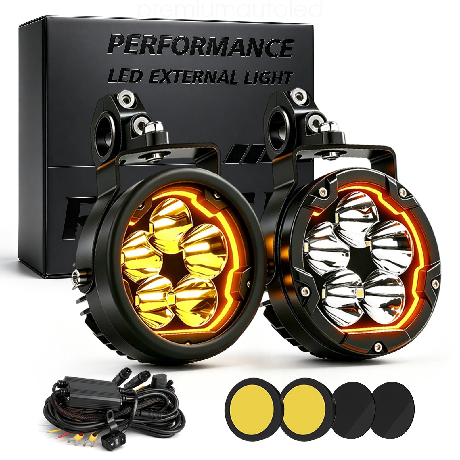 2X Motorcycle LED Auxiliary Driving Fog Lamp Spot Light Headlight White+Yellow