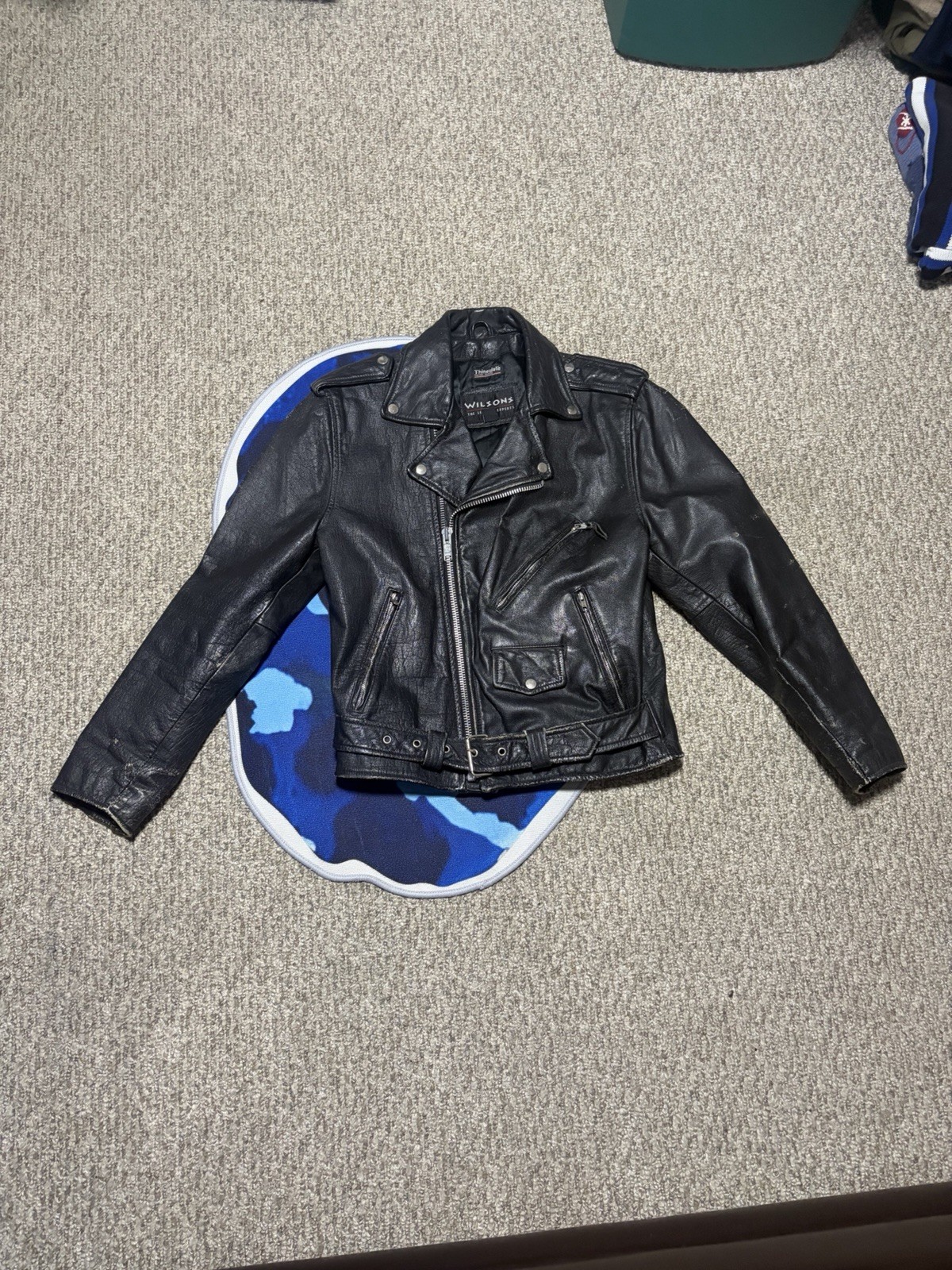 Vintage Wilsons Leather Men\'s Black Leather Biker Jacket Size M 