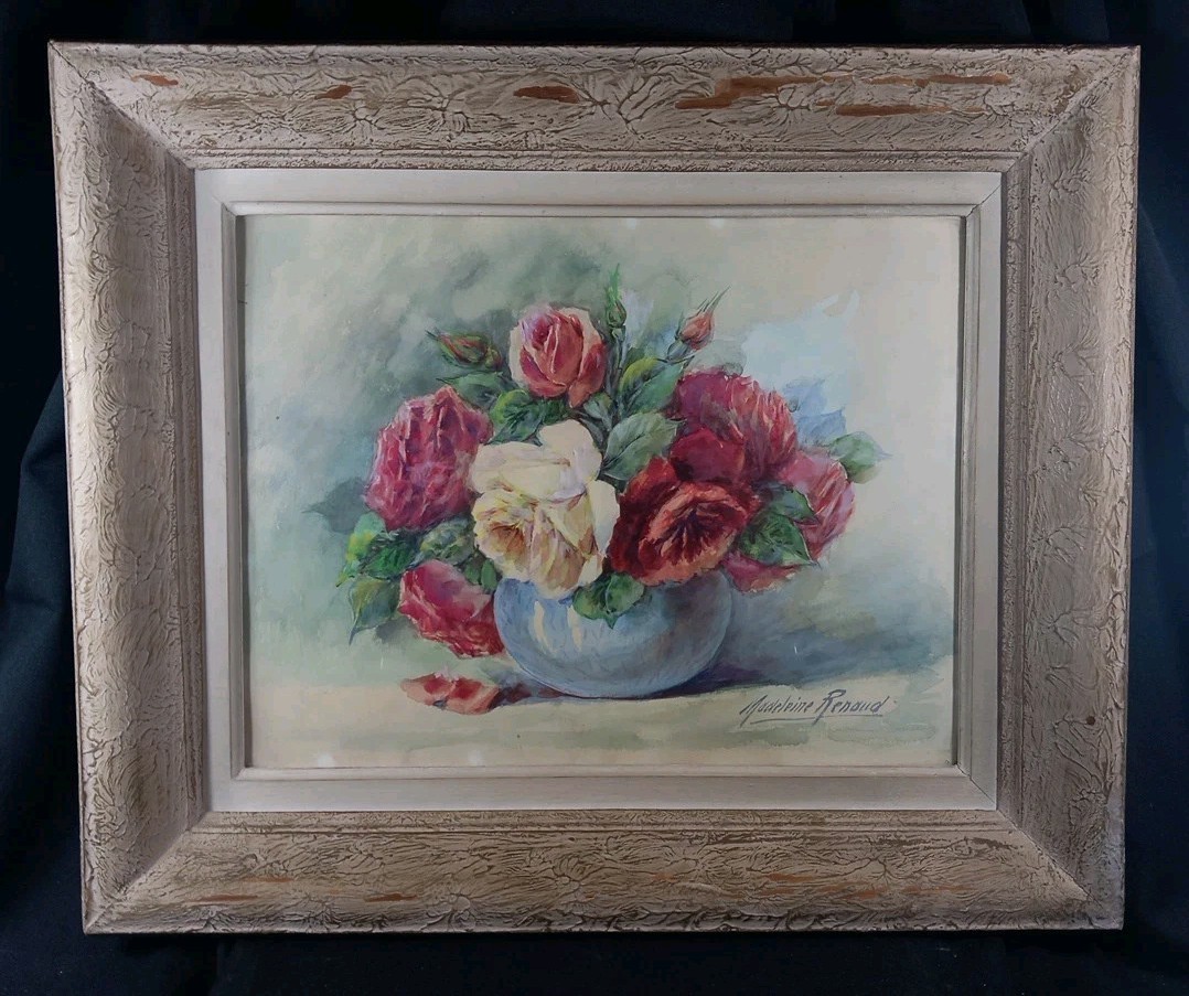 Madeleine RENAUD (1900-1994) Still Life with Rose Vase 20th Watercolor Madeleine RENAUD (1900-1994) Still Life with Rose Vase 20th Watercolor