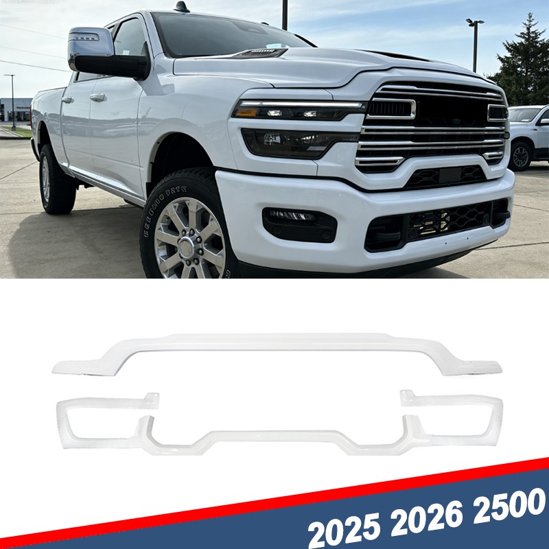 For 2025 2026 RAM 2500 3500 Front Upper+Lower Grille Molding Trim Bright White