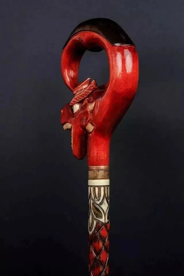 Walking Stick Carved Red Dragon Artisan Cane Wooden Handmade Exclusive Victorian Walking Stick Carved Red Dragon Artisan Cane Wooden Handmade Exclusive Victorian