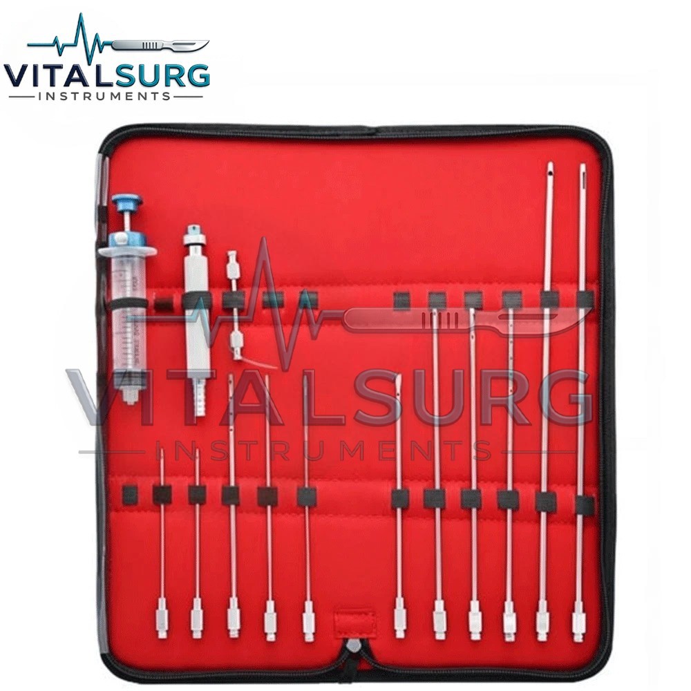 14 Pcs Liposuction Cannulas Set Luer Lock Face Fat Transfer Surgery Cosmetic Kit