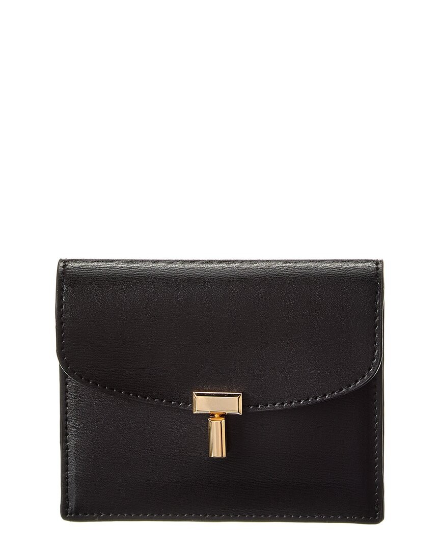 Toteme T-Lock Fold-Over Small Leather Card Case Women\'s Black Toteme T-Lock Fold-Over Small Leather Card Case Women\'s Black