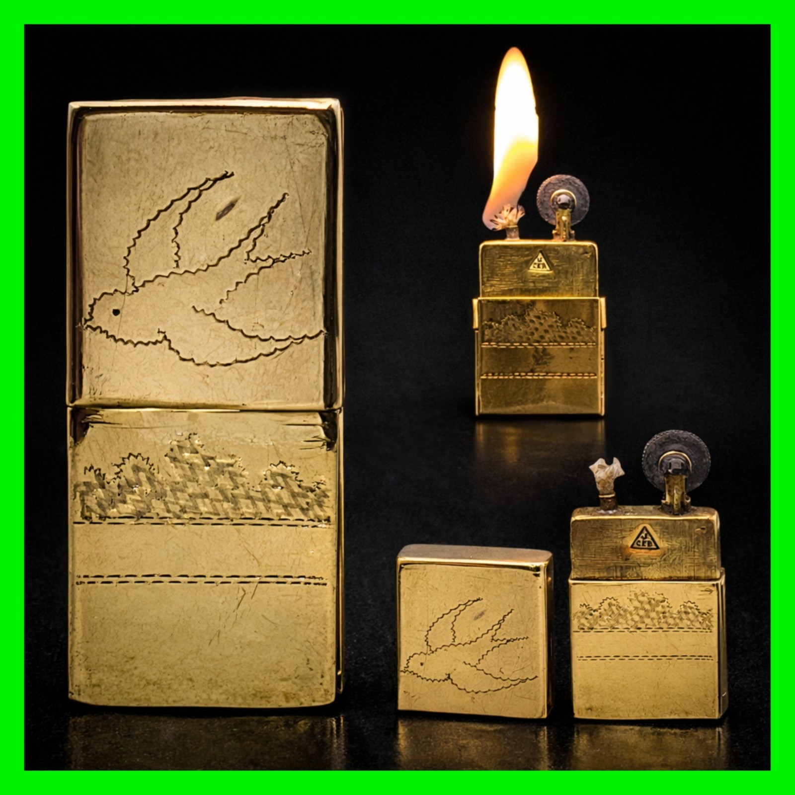 Antique 1910\'s WWI Trench Art Petrol Lighter J CEB Austria Hand Engraved - Rare 