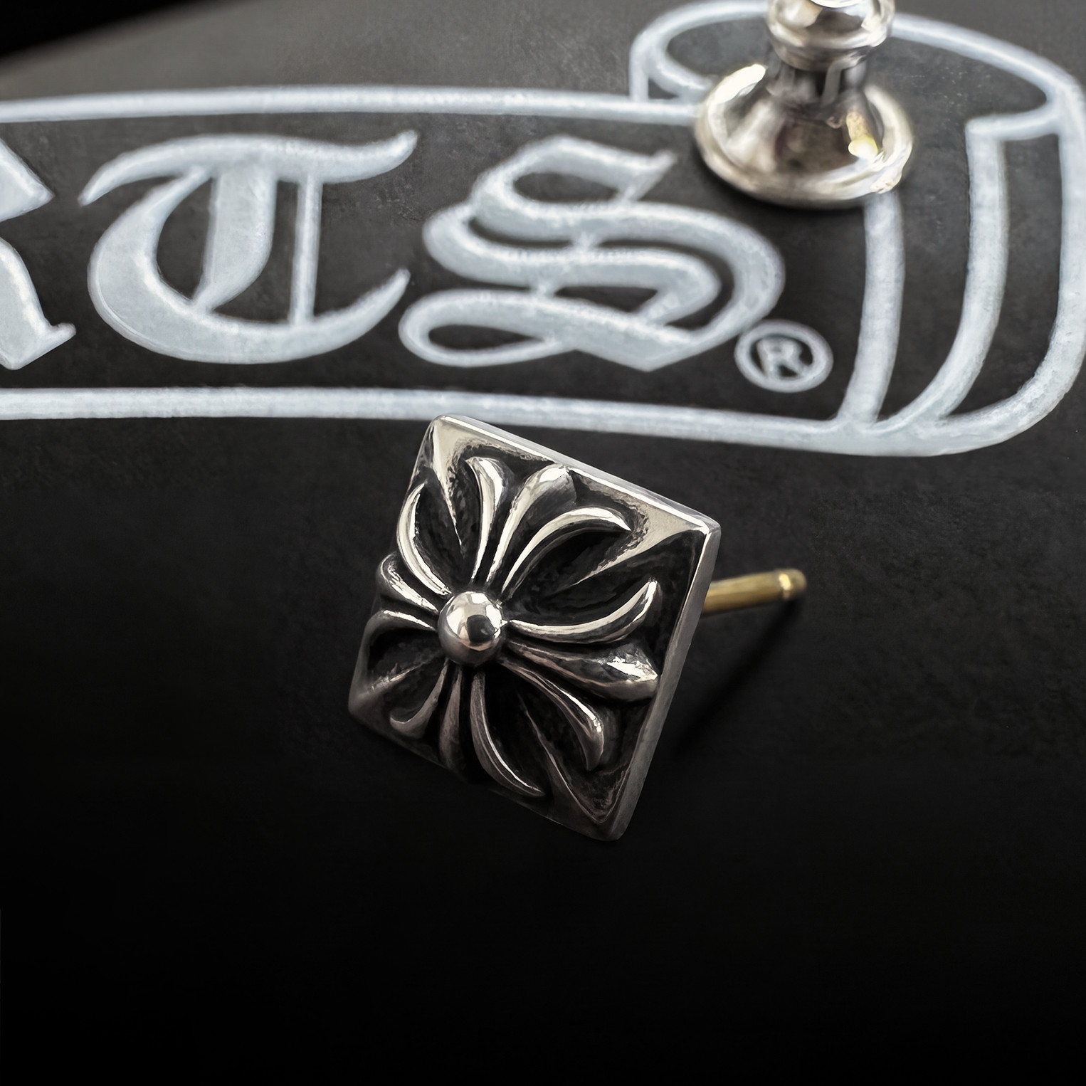 Authentic Chrome Hearts Pyramid CH Plus Stud Earring + CH Pouch and Gift Bag Authentic Chrome Hearts Pyramid CH Plus Stud Earring + CH Pouch and Gift Bag