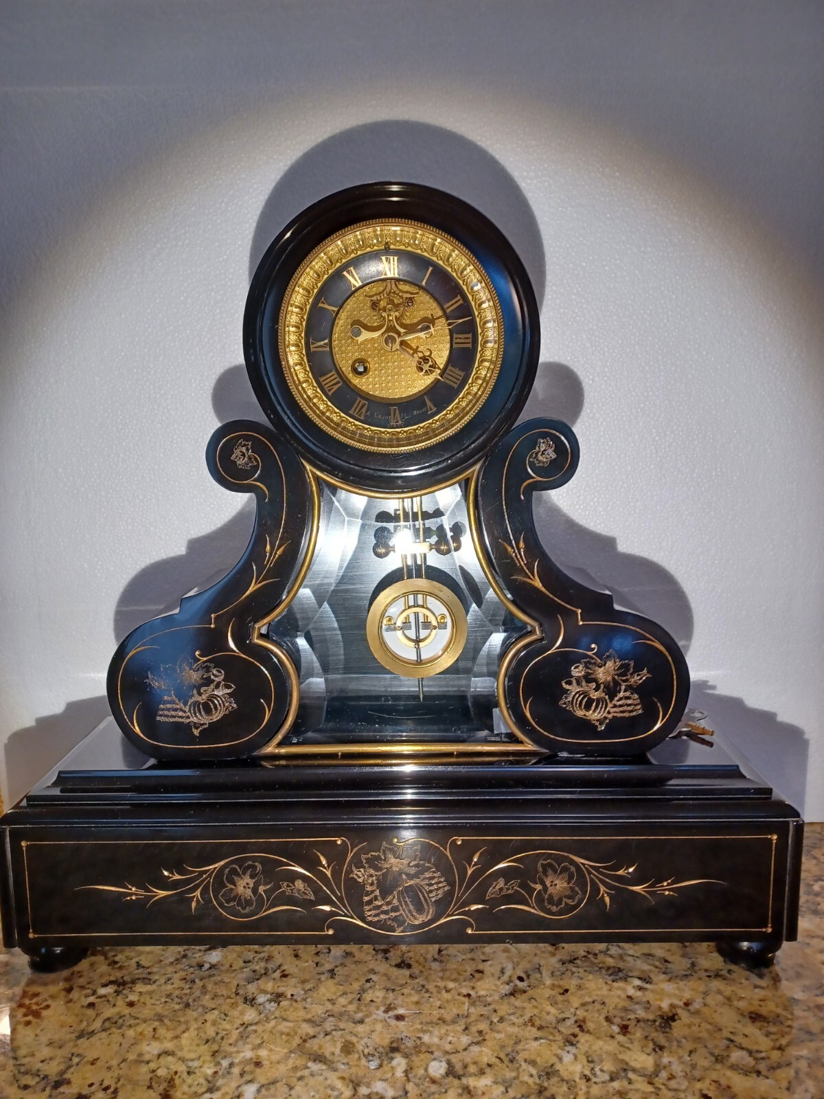 Antique FRENCH Blk Belgium MARBLE CLOCK by Marti: 1890 - w/Ellicott Pend. $SALE$