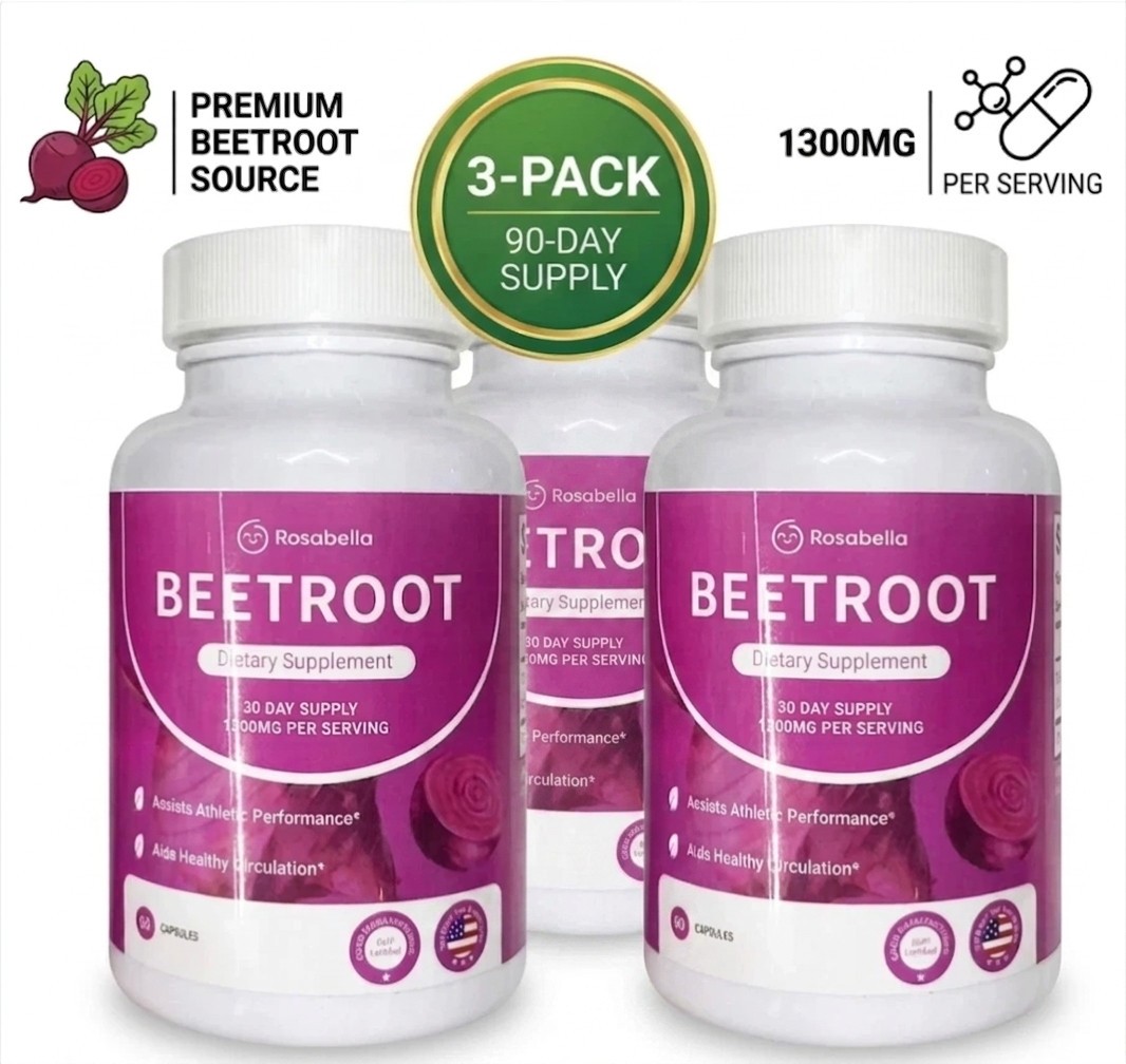3PCS Rosabella Organic Beet Root 60 Capsules Natural Energy.Boost Blood Pressure