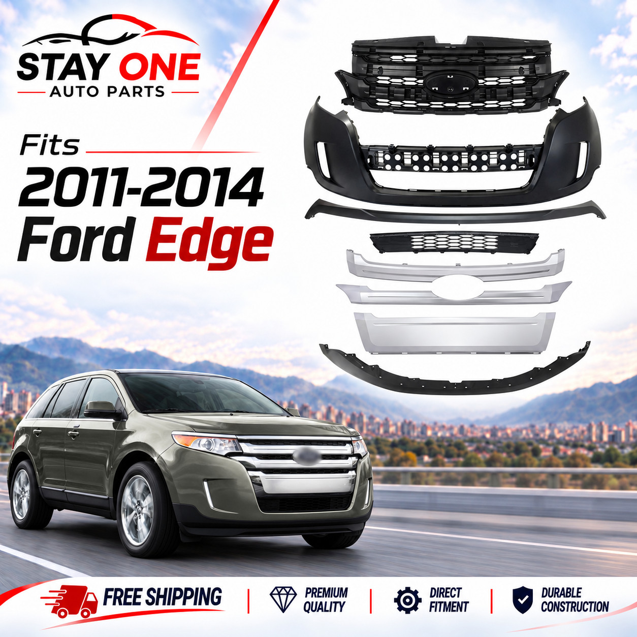 New Front Bumper Cover Set W/ o Fog Lights Replacement For 2011-2014 Ford Edge