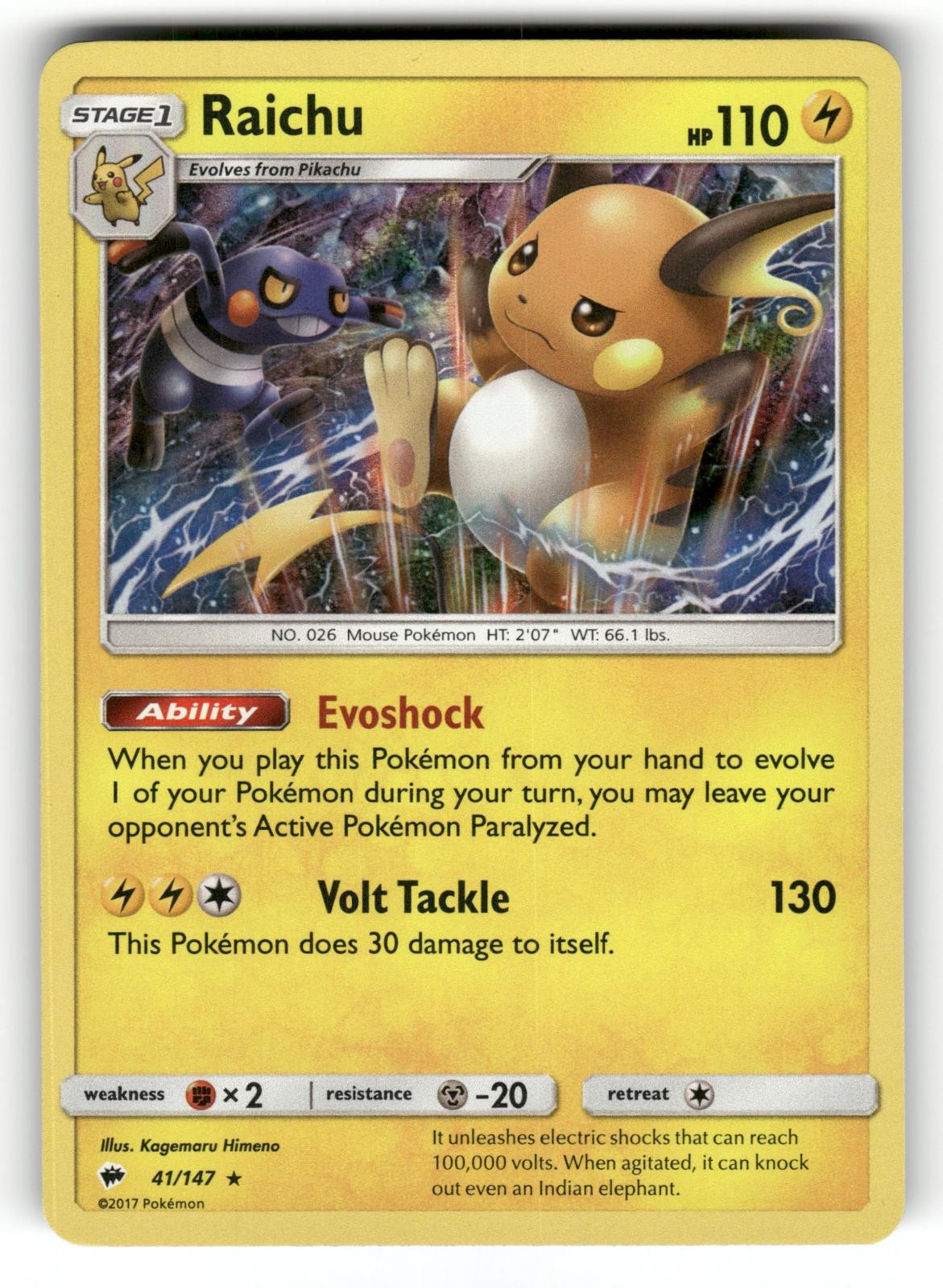 Raichu LP 41/147 Burning Shadows Pokemon Holo Rare Raichu LP 41/147 Burning Shadows Pokemon Holo Rare