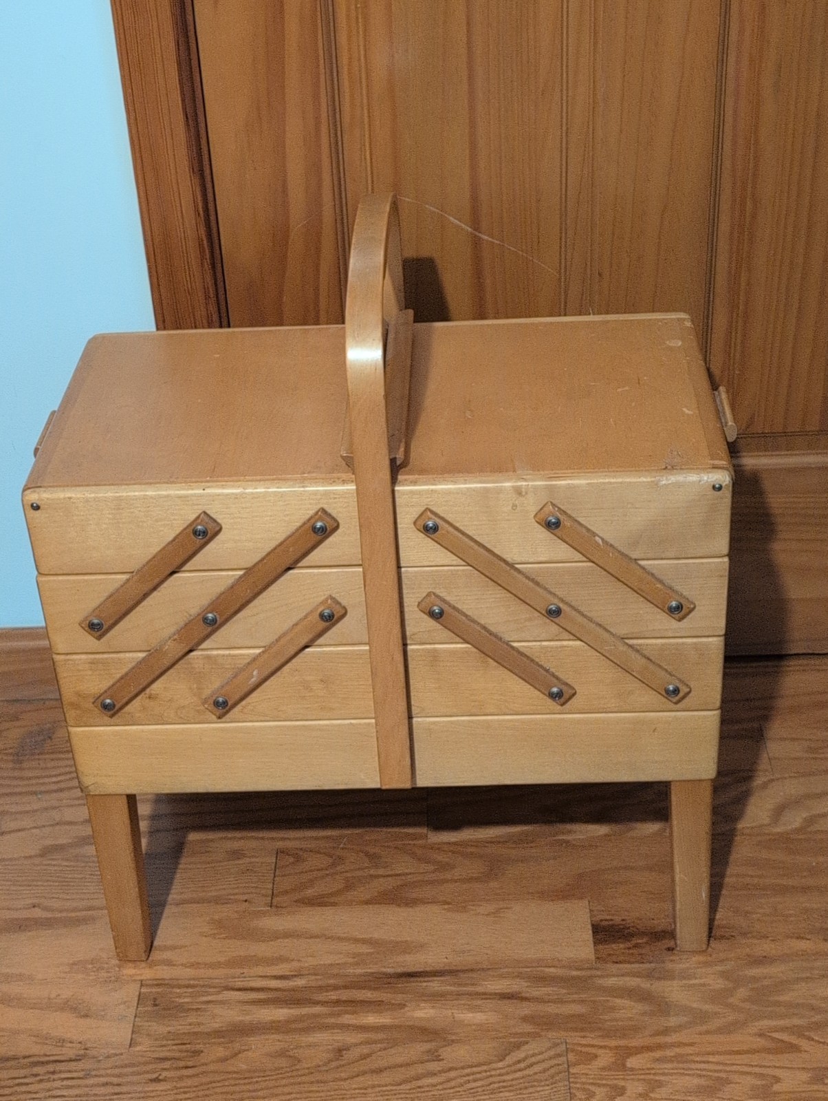 Rare Strommen Bruk Hamar Sewing Cabinet Blonde Wood Accordion Norway Minor Dmg 