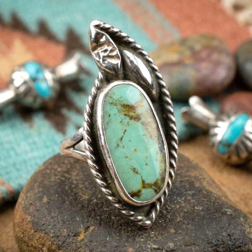 Turquoise Sterling Silver Ring Sheila Tso Navajo 925 Size 8.5 Vintage Signed ST