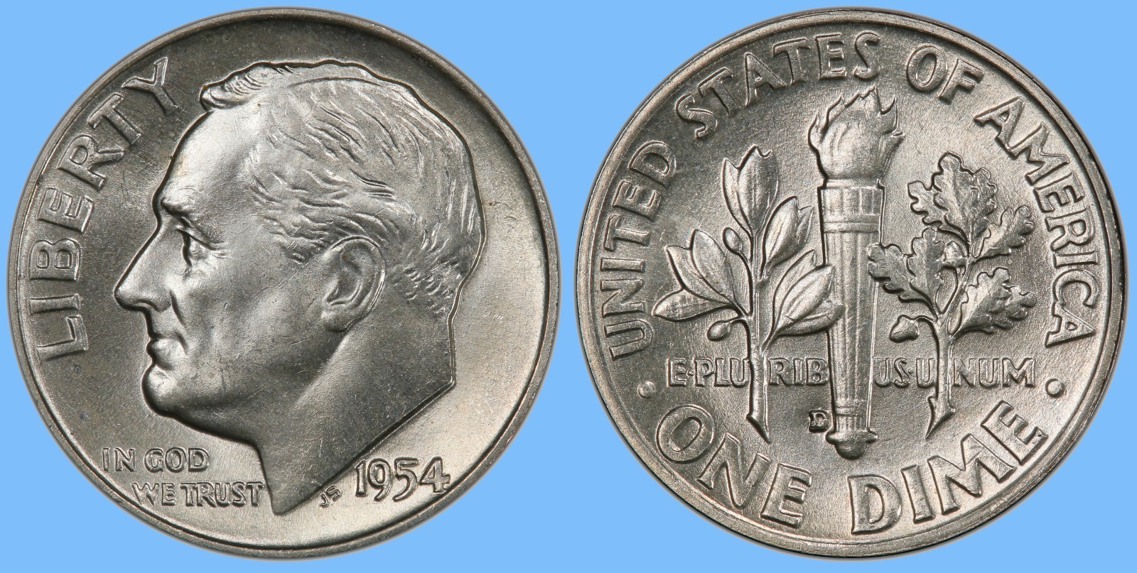 1954 D Roosevelt Dime ~ GEM BU UNC UNCIRCULATED ~ US Silver Coin Collectible 1954 D Roosevelt Dime ~ GEM BU UNC UNCIRCULATED ~ US Silver Coin Collectible