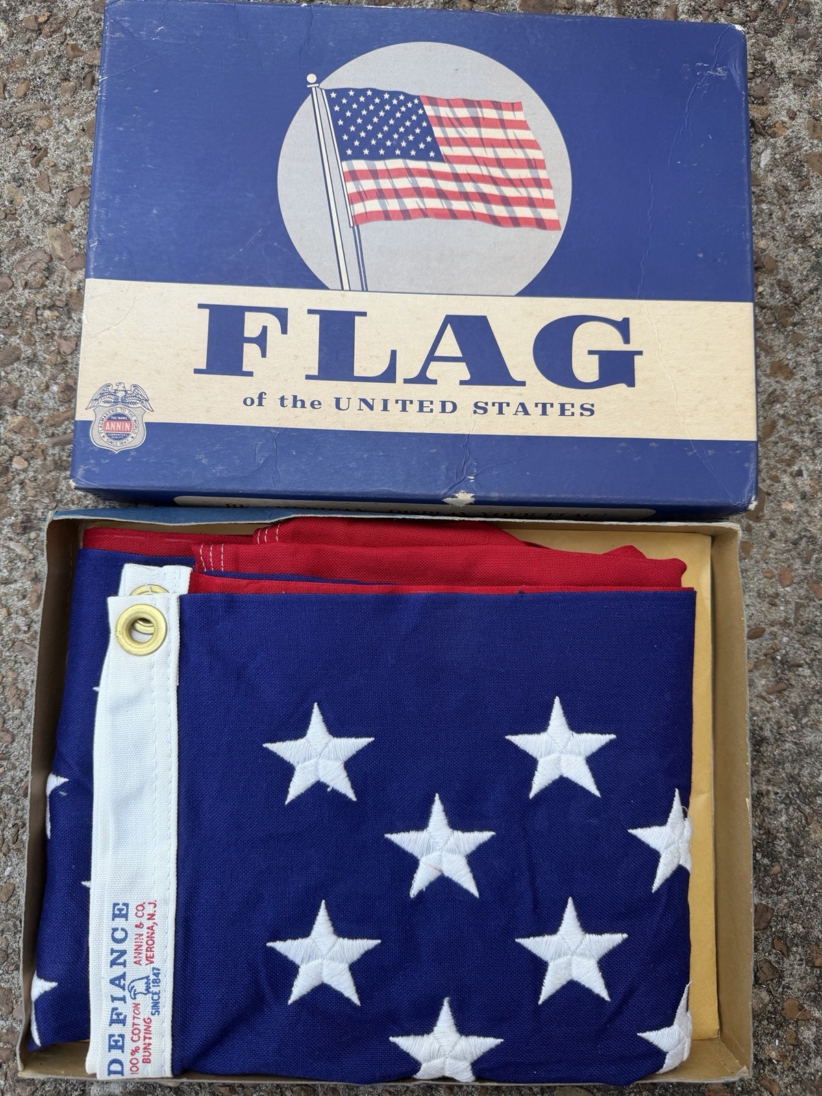 Vintage Annin Defiance 50-Star American Flag Cotton Bunting Sewn Embroidered USA Vintage Annin Defiance 50-Star American Flag Cotton Bunting Sewn Embroidered USA