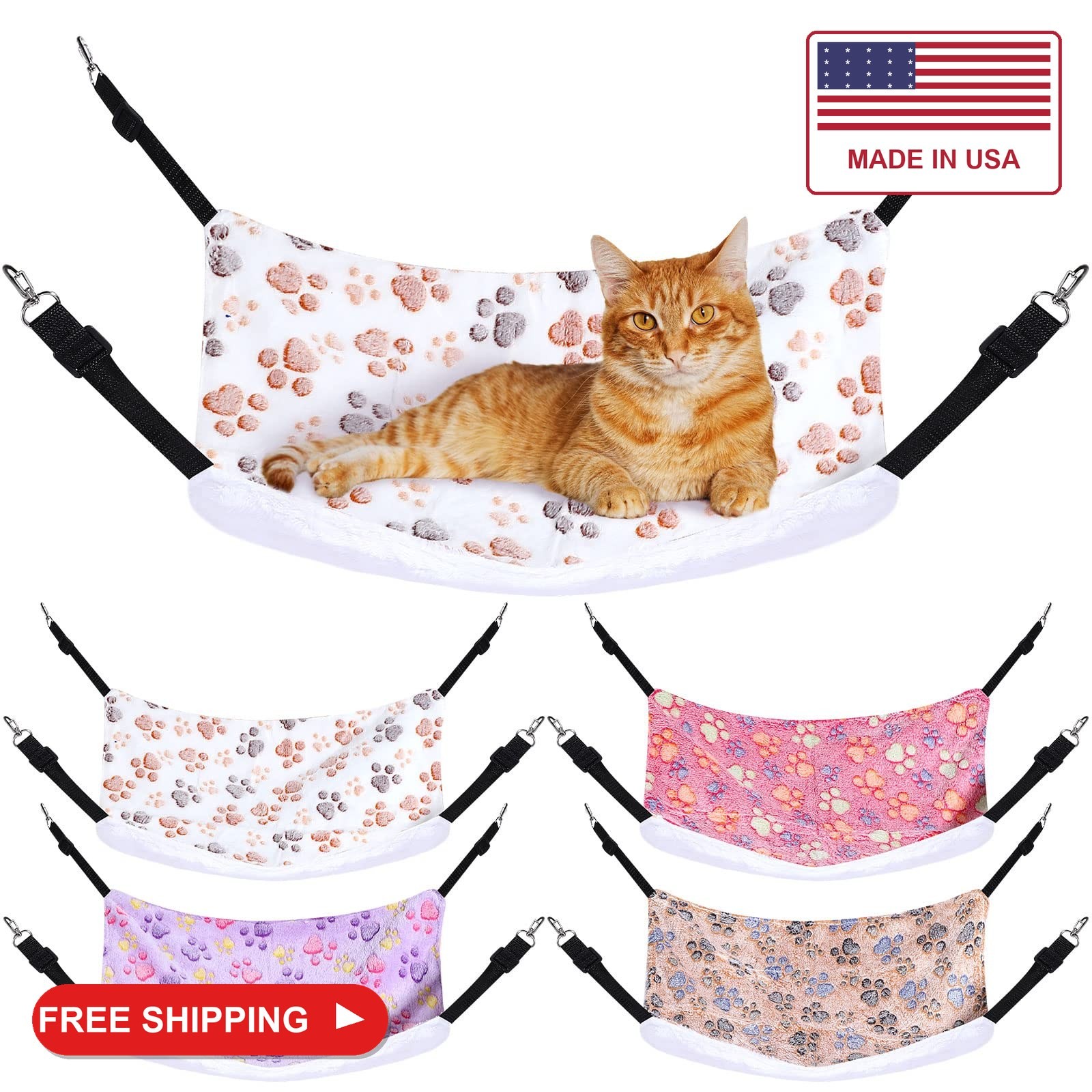 Geelin 4 Pcs Cat Hammock Hanging for Cage Bed, Paw, 16 x 20 Inch Geelin 4 Pcs Cat Hammock Hanging for Cage Bed, Paw, 16 x 20 Inch