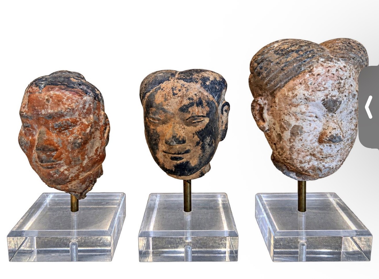 Extraordinary Set of 3 Ancient (211 BC) Chinese Han Dynasty Pottery Heads 